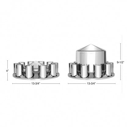 Chrome Pointed Axle Cover Combo Kit W/ 33mm Thread-On Cylinder Nut Cover