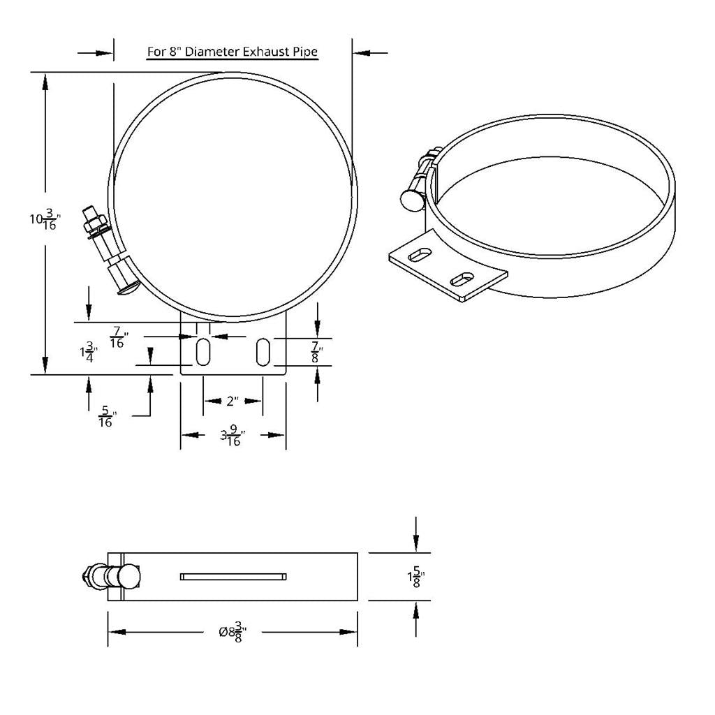 8" Chrome Cab Exhaust Clamp for Peterbilt Conventional 379 and 359, 1987-1993