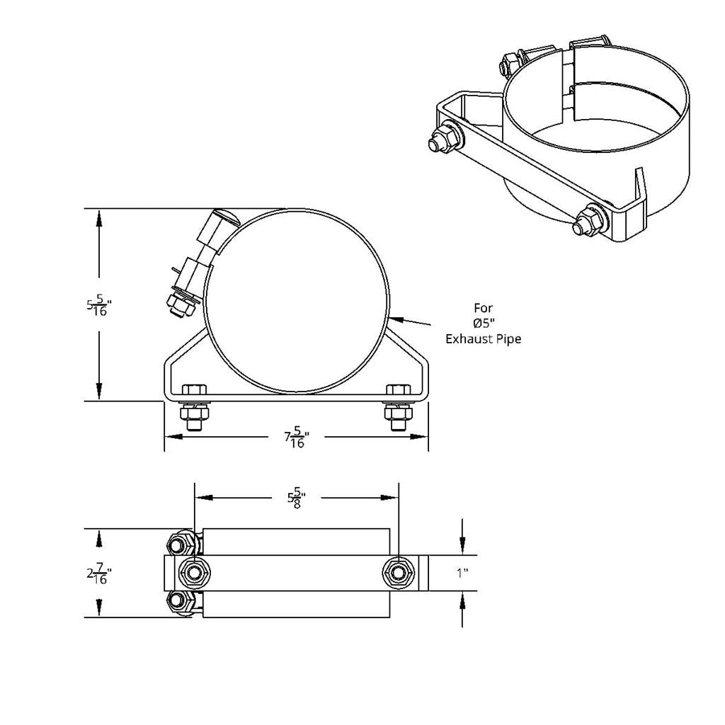 Wide 5" Freightliner Exhaust Stack Band Clamp Bracket 304 Stainless Steel