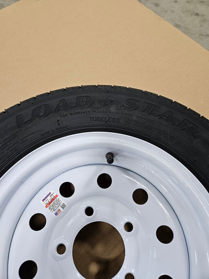 Trailer Camper 12" White 12x4JA / 5 Hole / Dexstar Wheel Rim / ST145R12 Radial Tire