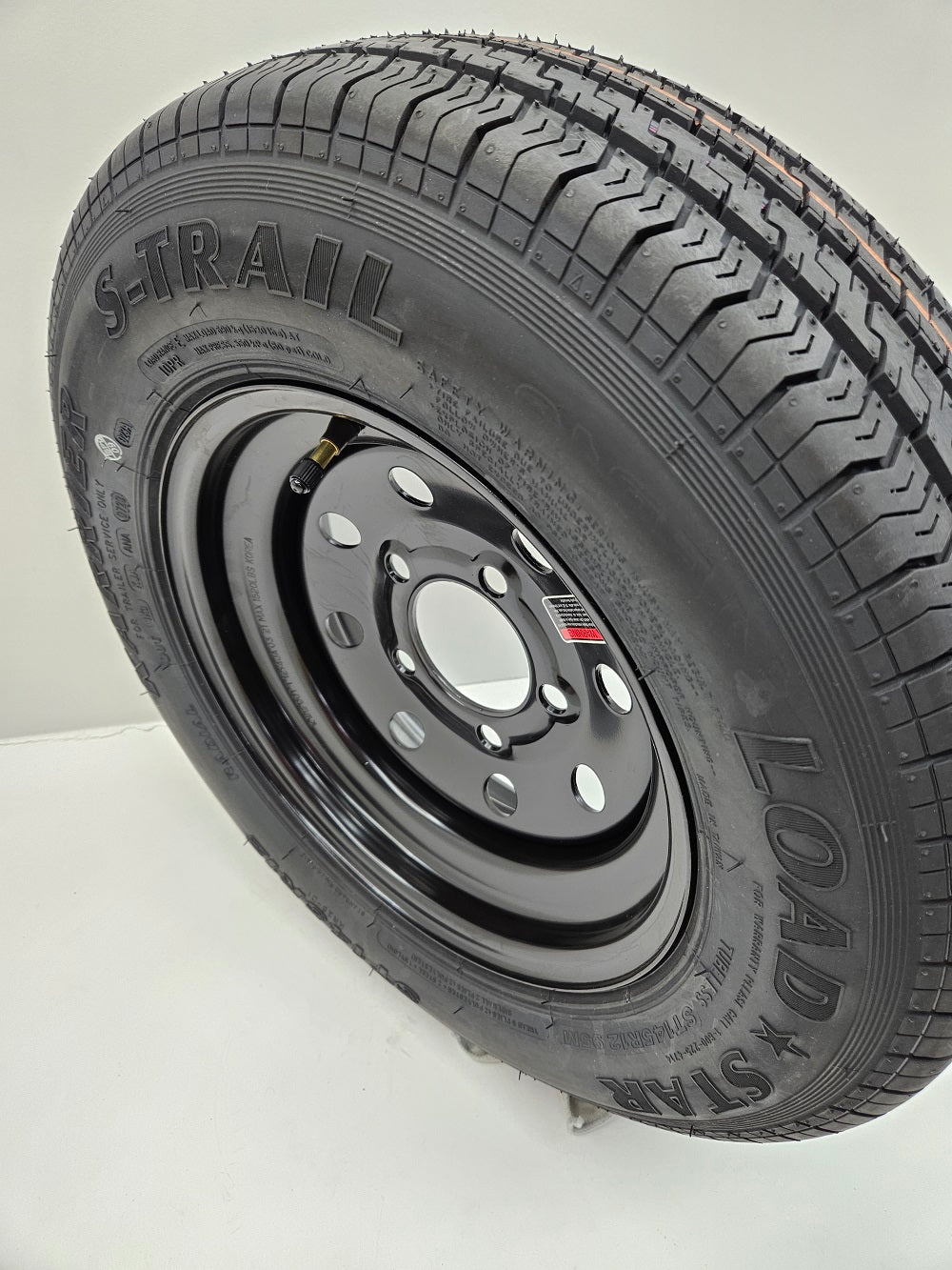 Trailer Camper 12" Black 12x4JA / 5 Hole / Dexstar Wheel Rim / ST145R12 Radial Tire