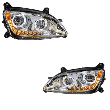 Pair Chrome 10 LED Headlight for Peterbilt 587 2010-2016 & 579 2012-2021 RH & LH