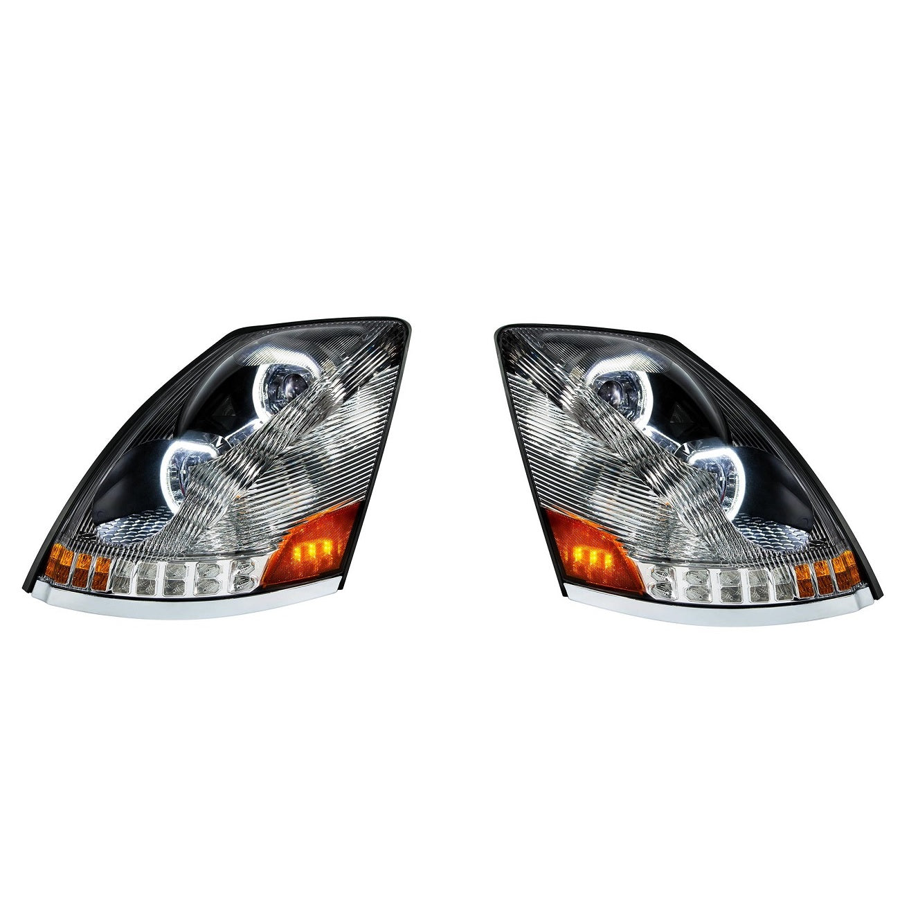 2003-2017 Compatible with Volvo VN/VNL Chrome Full LED Headlights Both RH/LH