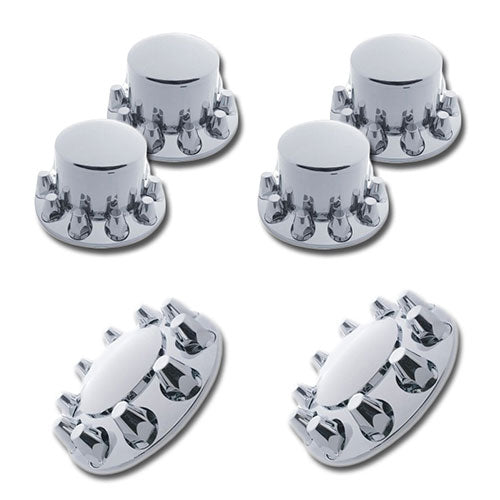 Chrome Semi Truck Front & Rear Axle Cover SET w/ Hub Cap 33 mm Lug Nuts