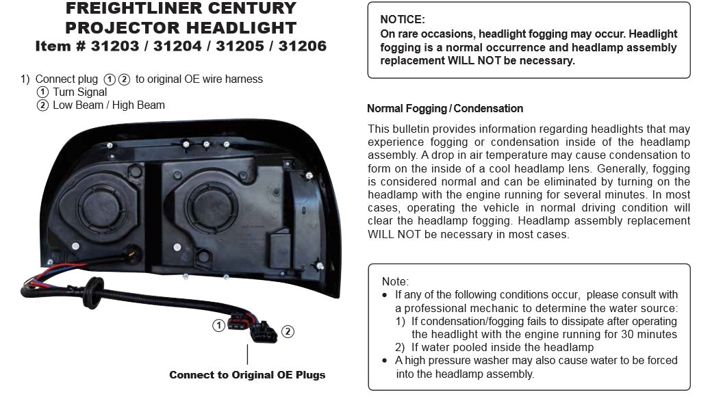 Freightliner Century Chrome Projection Headlight w/ LED Turn Signal & Light Bar